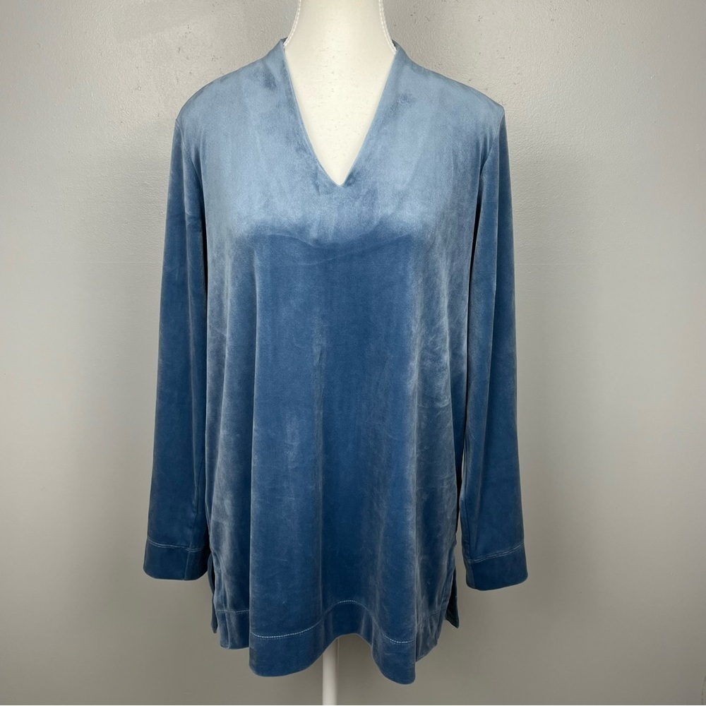 PureJill J.Jill blue velour v-neck popover tunic, medium.